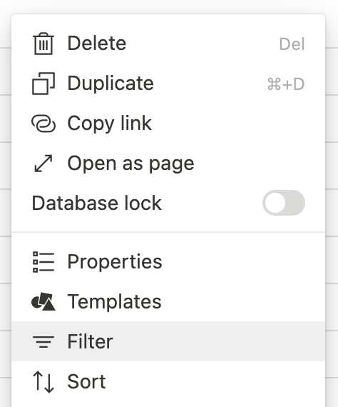 Image of filter selection menu within Notion