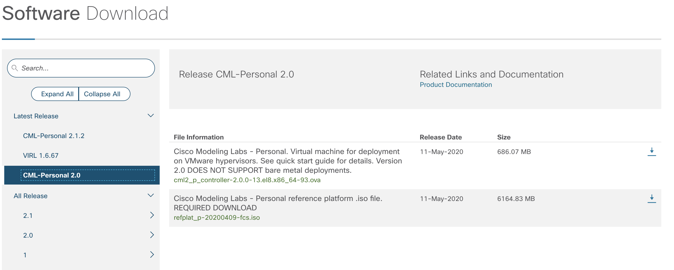 2.0 download section of the personal reference platform download