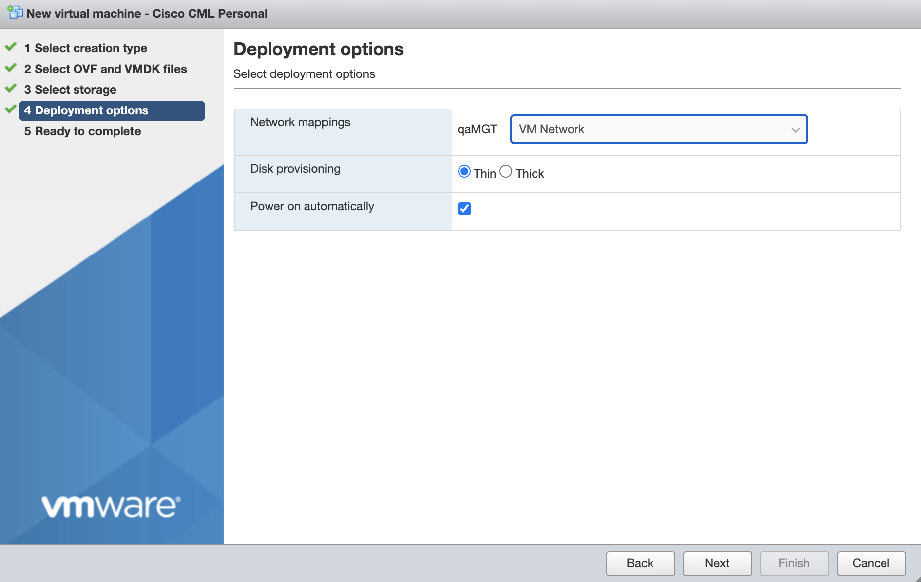 Select management network and provisioning type