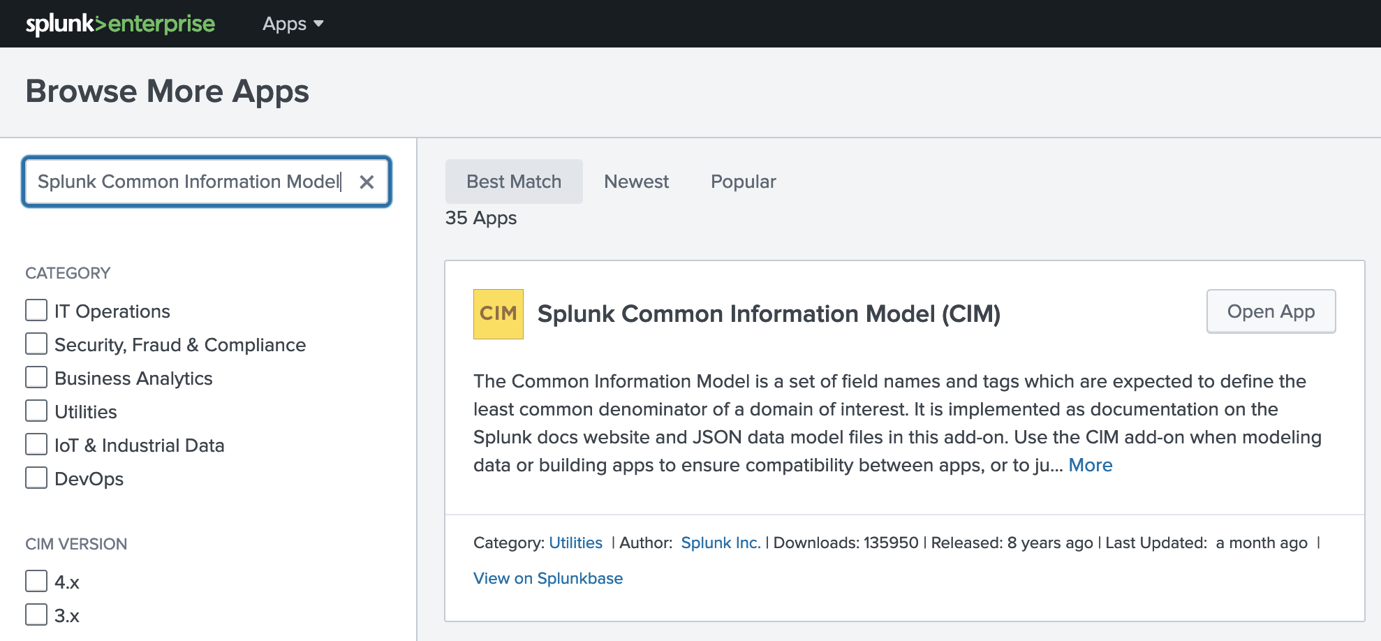 Image of Splunk Common Information Model APP Install 