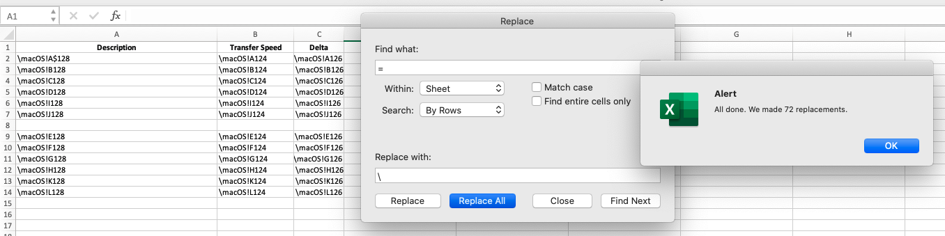 excel search and replace