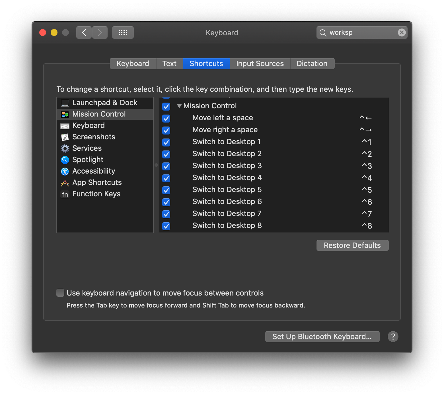 macos mission control keyboard shortcut