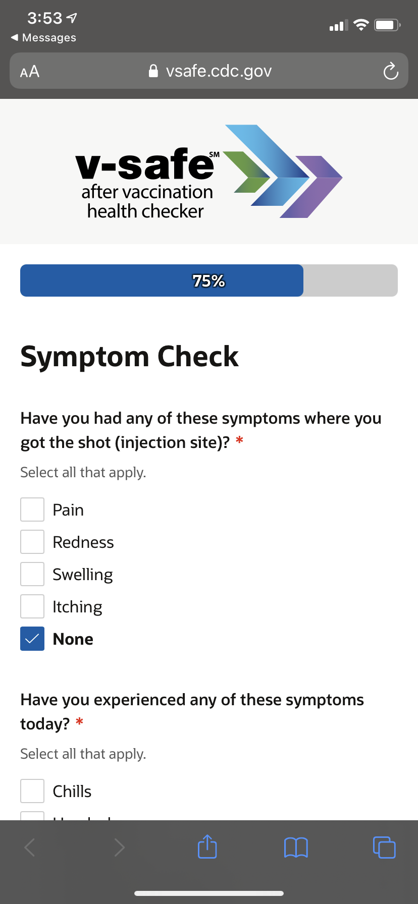 Image of v-safe questionnaire