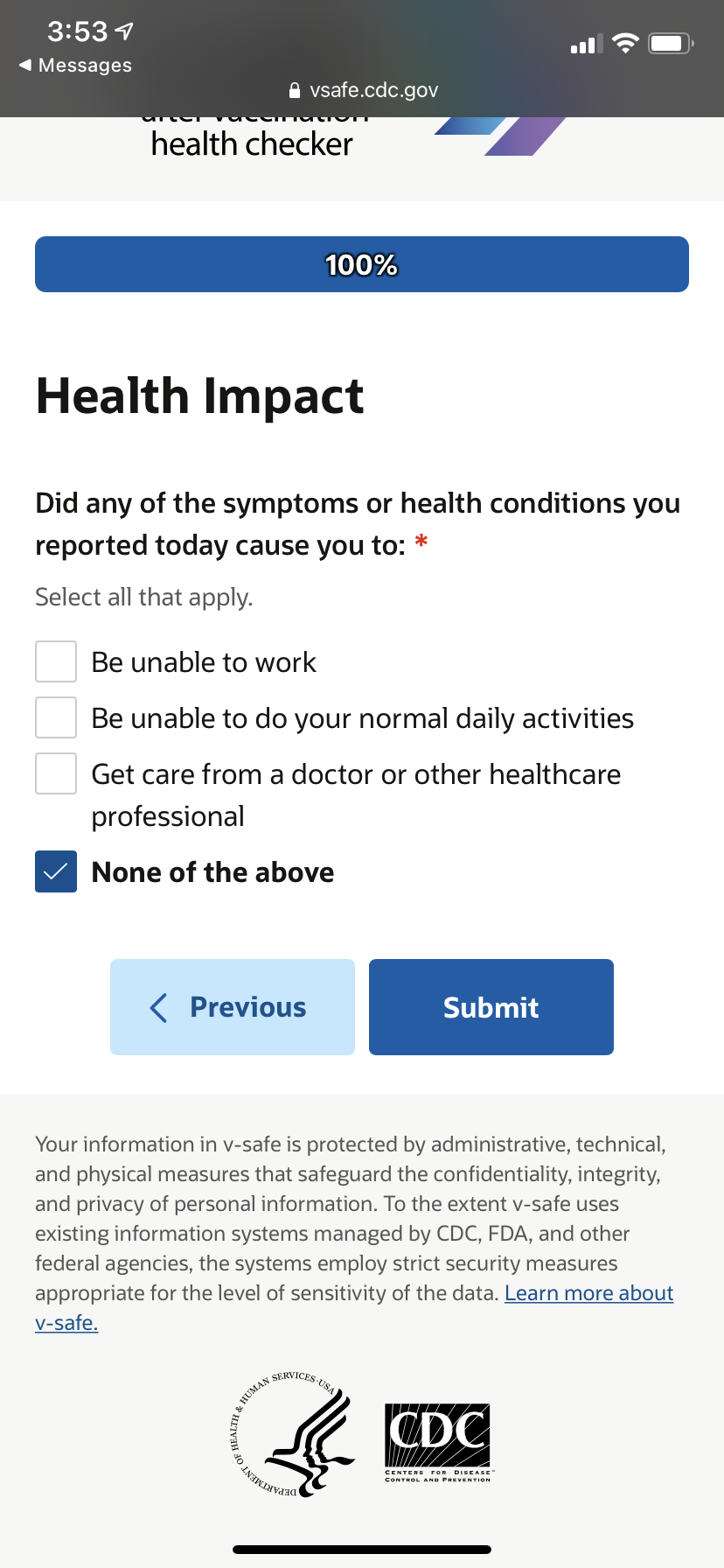 Image of v-safe questionnaire