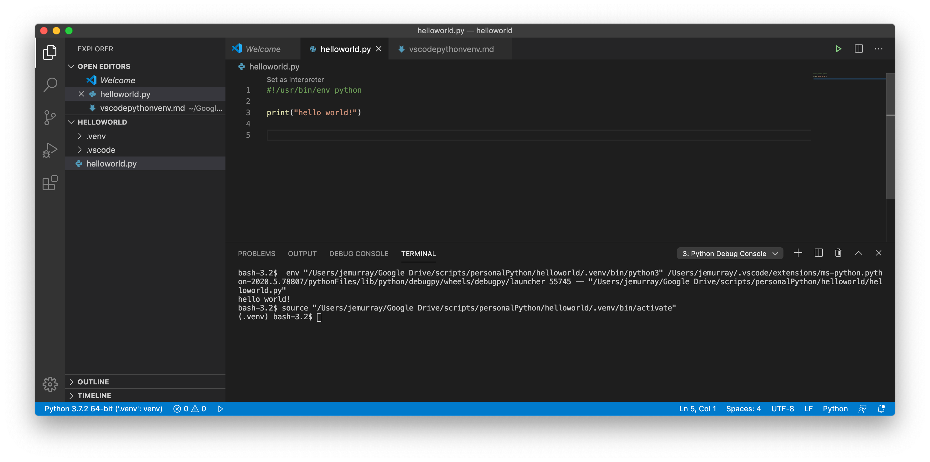 visual studio code python create virtual environment